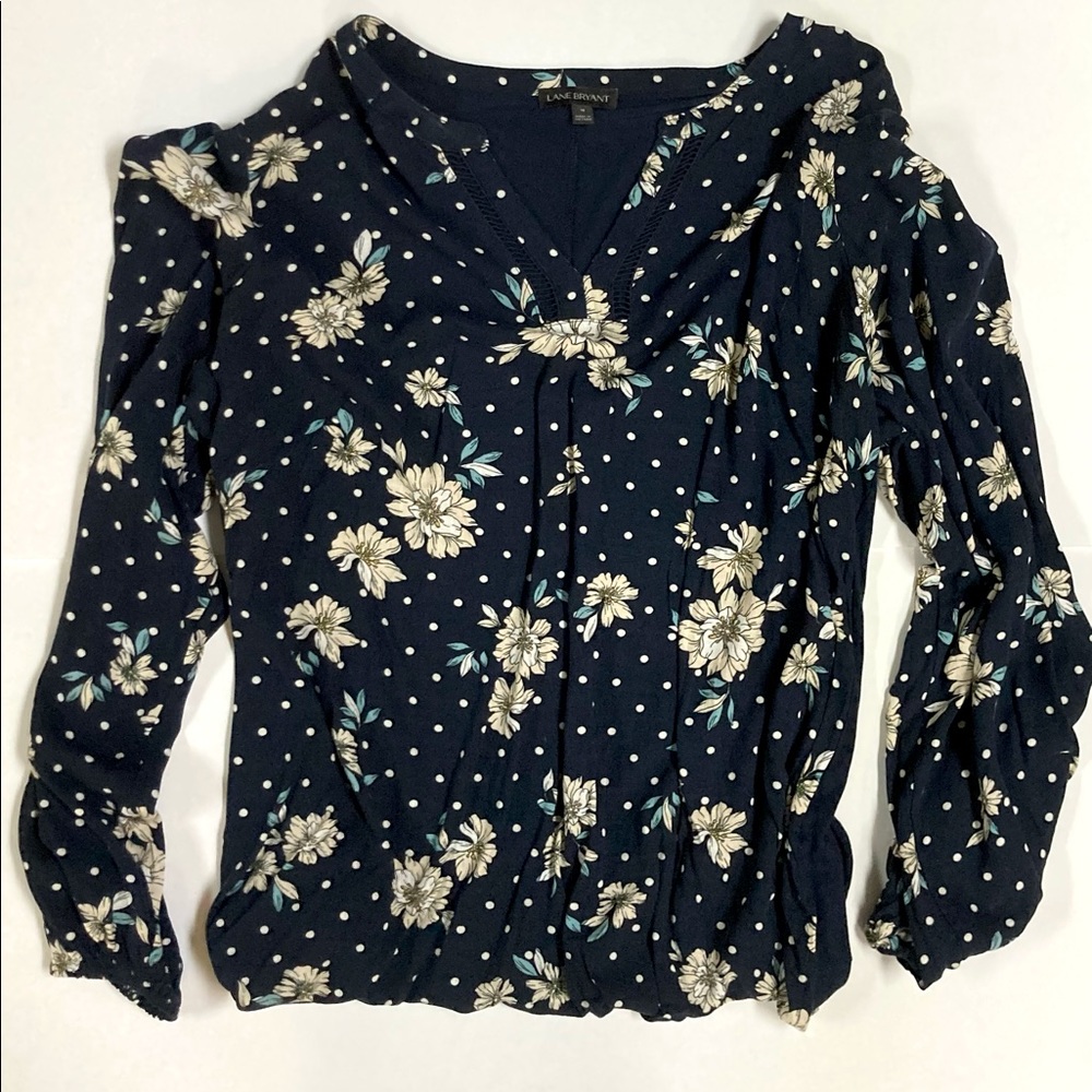 Lane Bryant size 14/16 navy blue floral blouse.